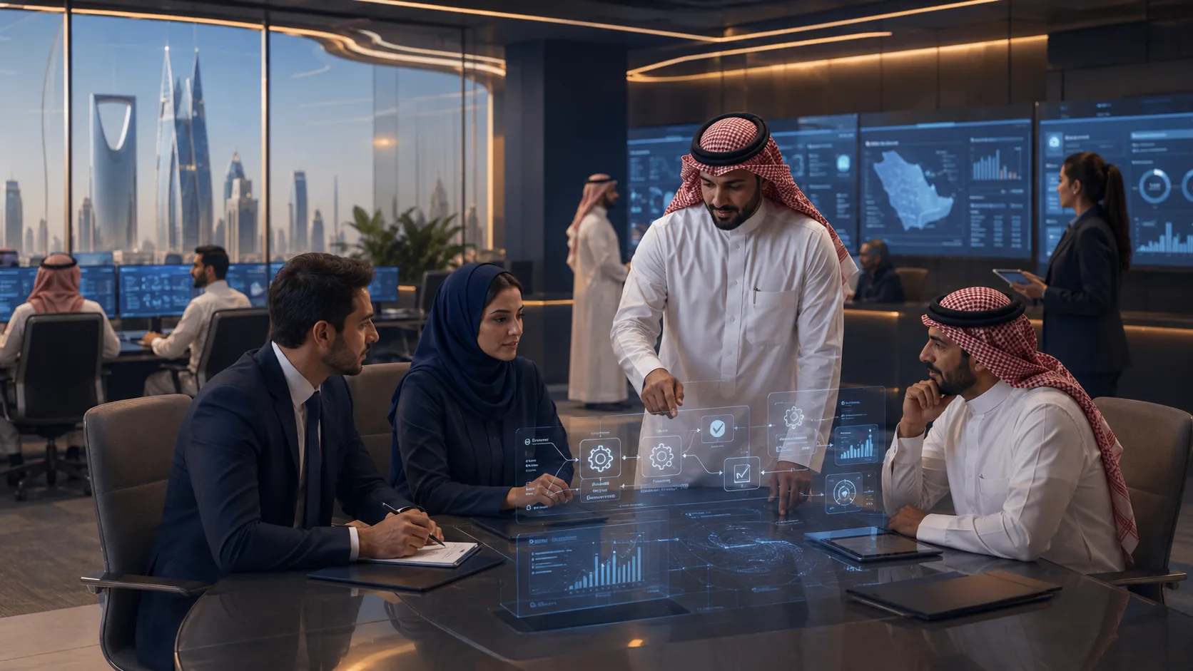 Saudi team collaborating around AI automation workflows