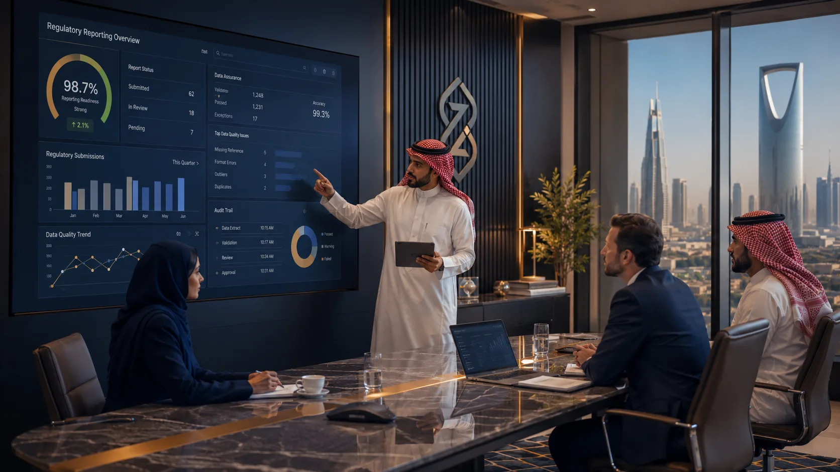 Saudi finance and compliance leaders reviewing reporting readiness